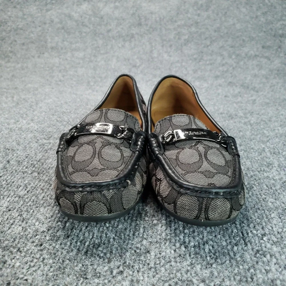 Coach Olive Shoes Womens Size 7.5B Black Gray Monogram Canvas Loafer Slip On